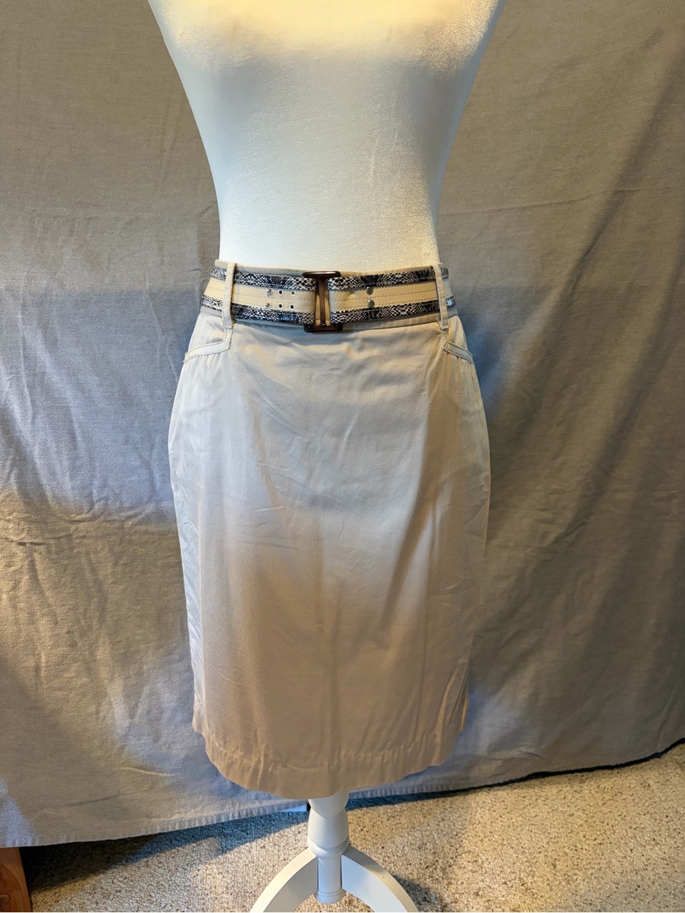 Tailored Beige Pencil Skirt with Decorative Belt size 6